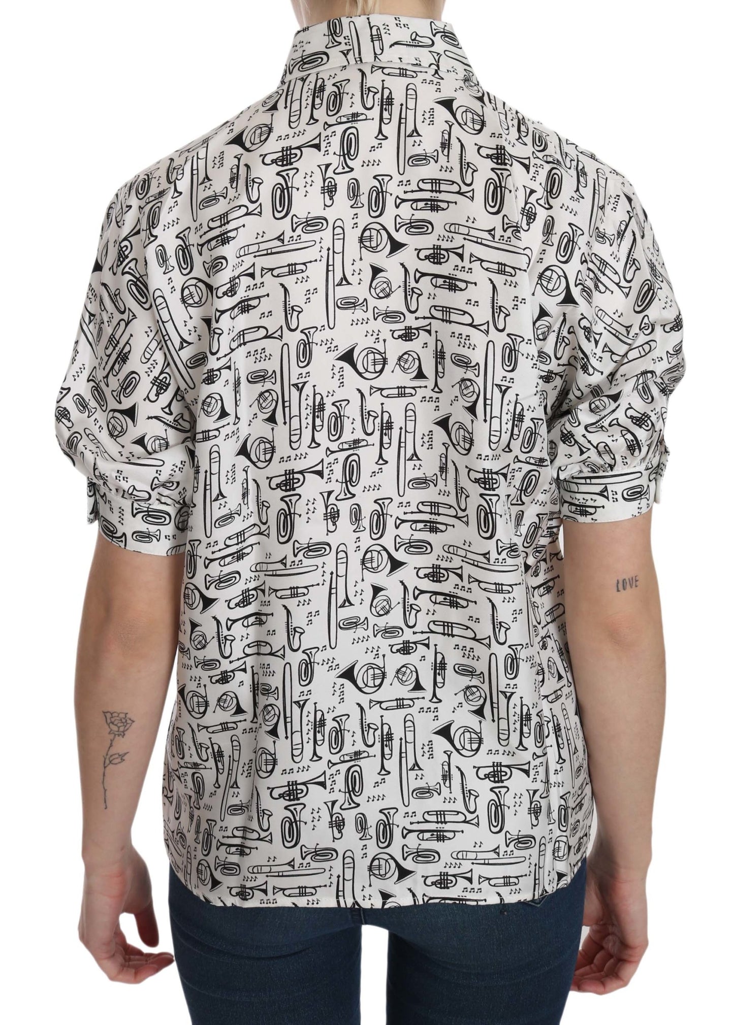Camicia Dolce &amp; Gabbana bianca con colletto a forma di strumento musicale