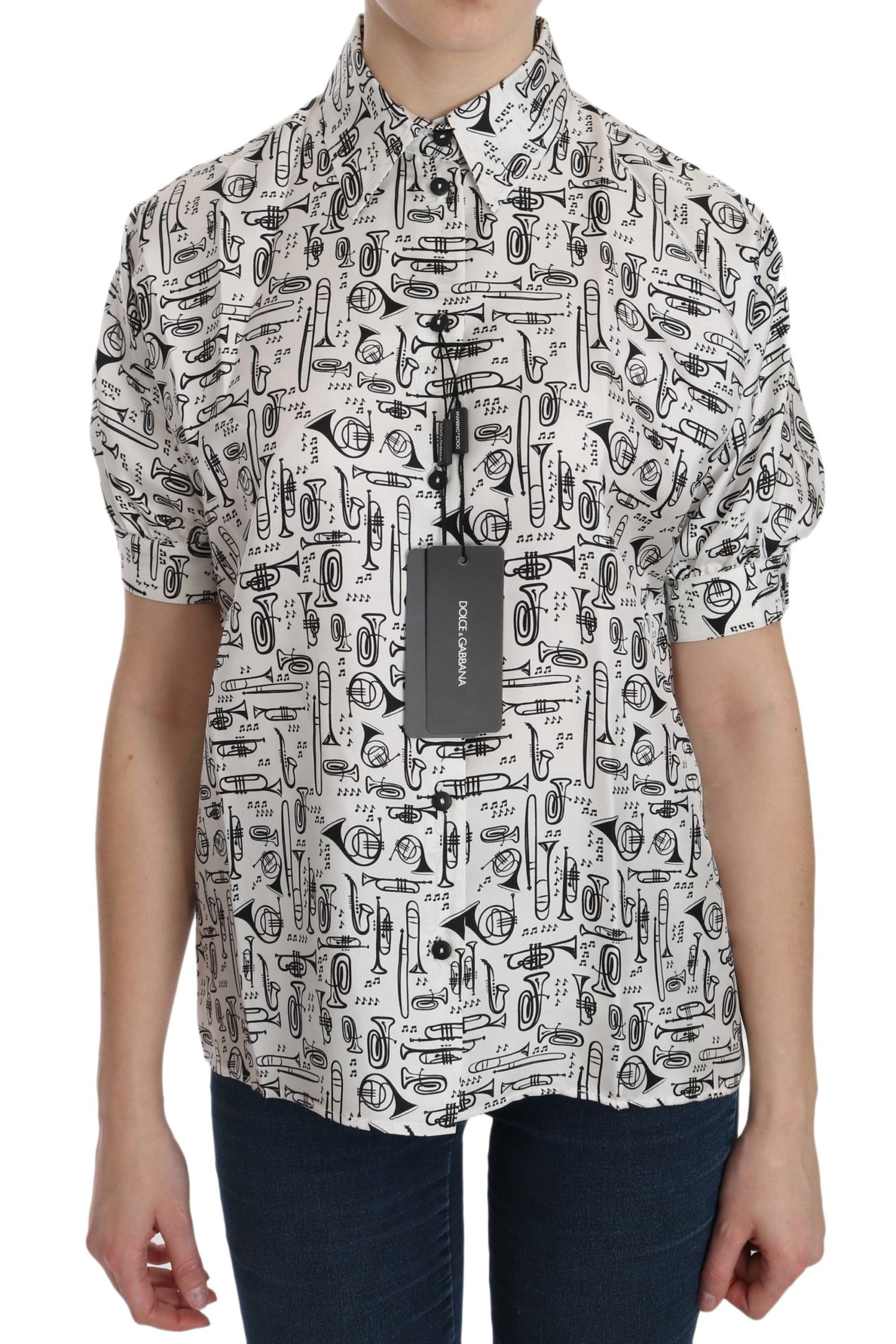 Camicia Dolce &amp; Gabbana bianca con colletto a forma di strumento musicale