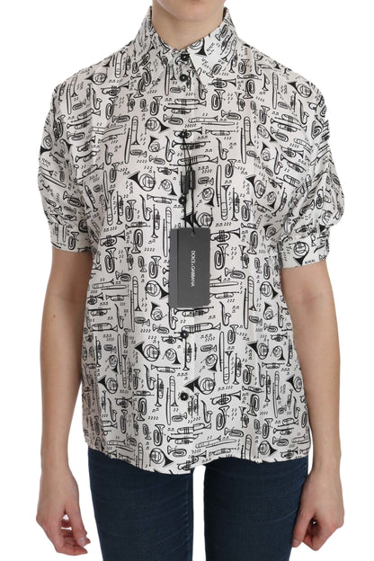 Camicia Dolce &amp; Gabbana bianca con colletto a forma di strumento musicale