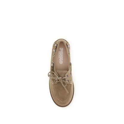 PINKO Beige Calf Leather Bos Taurus Slip-On Loafers
