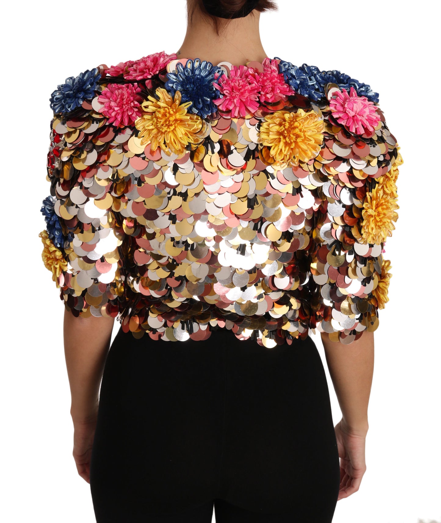 Giacca-cappotto floreale con paillettes di cristallo Dolce &amp; Gabbana