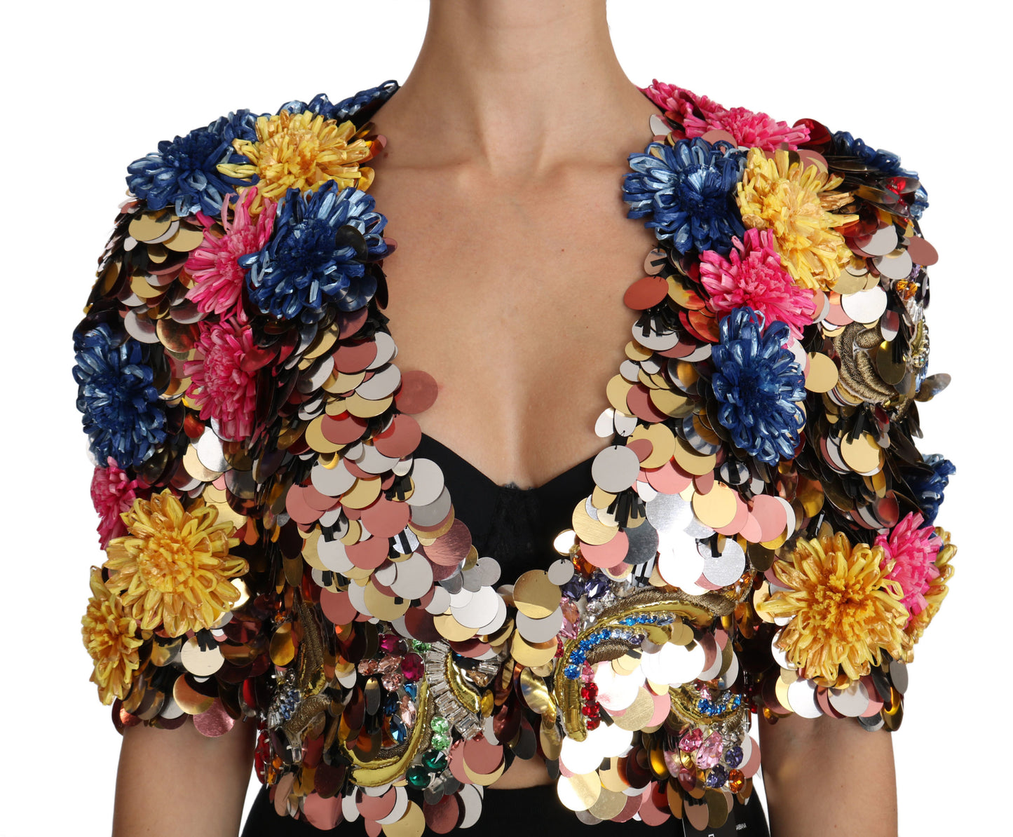 Giacca-cappotto floreale con paillettes di cristallo Dolce &amp; Gabbana