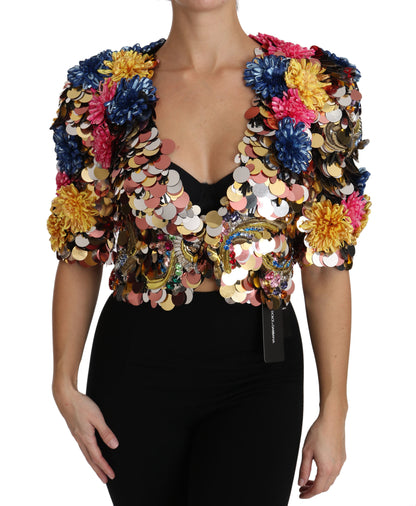 Giacca-cappotto floreale con paillettes di cristallo Dolce &amp; Gabbana