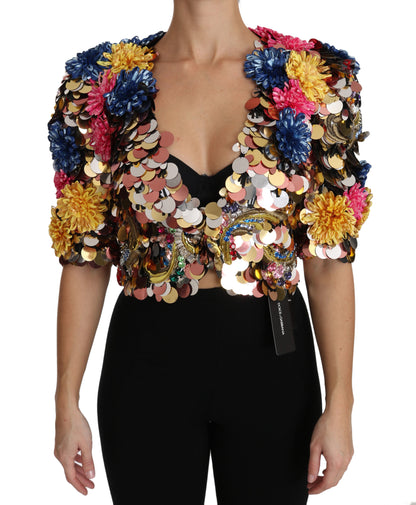Giacca-cappotto floreale con paillettes di cristallo Dolce &amp; Gabbana