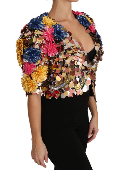 Giacca-cappotto floreale con paillettes di cristallo Dolce &amp; Gabbana