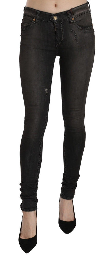 Jeans skinny a vita bassa in cotone nero lavato PLEIN SUD