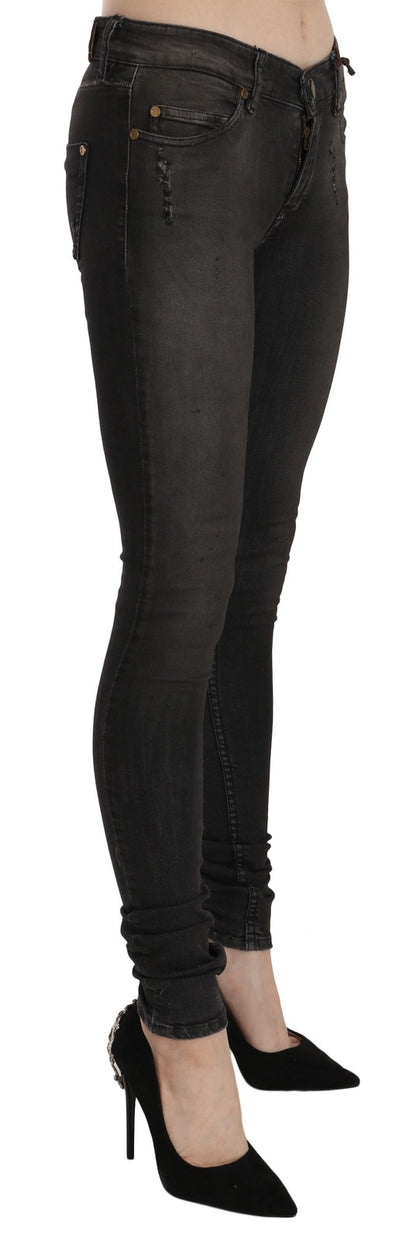 Jeans skinny a vita bassa in cotone nero lavato PLEIN SUD