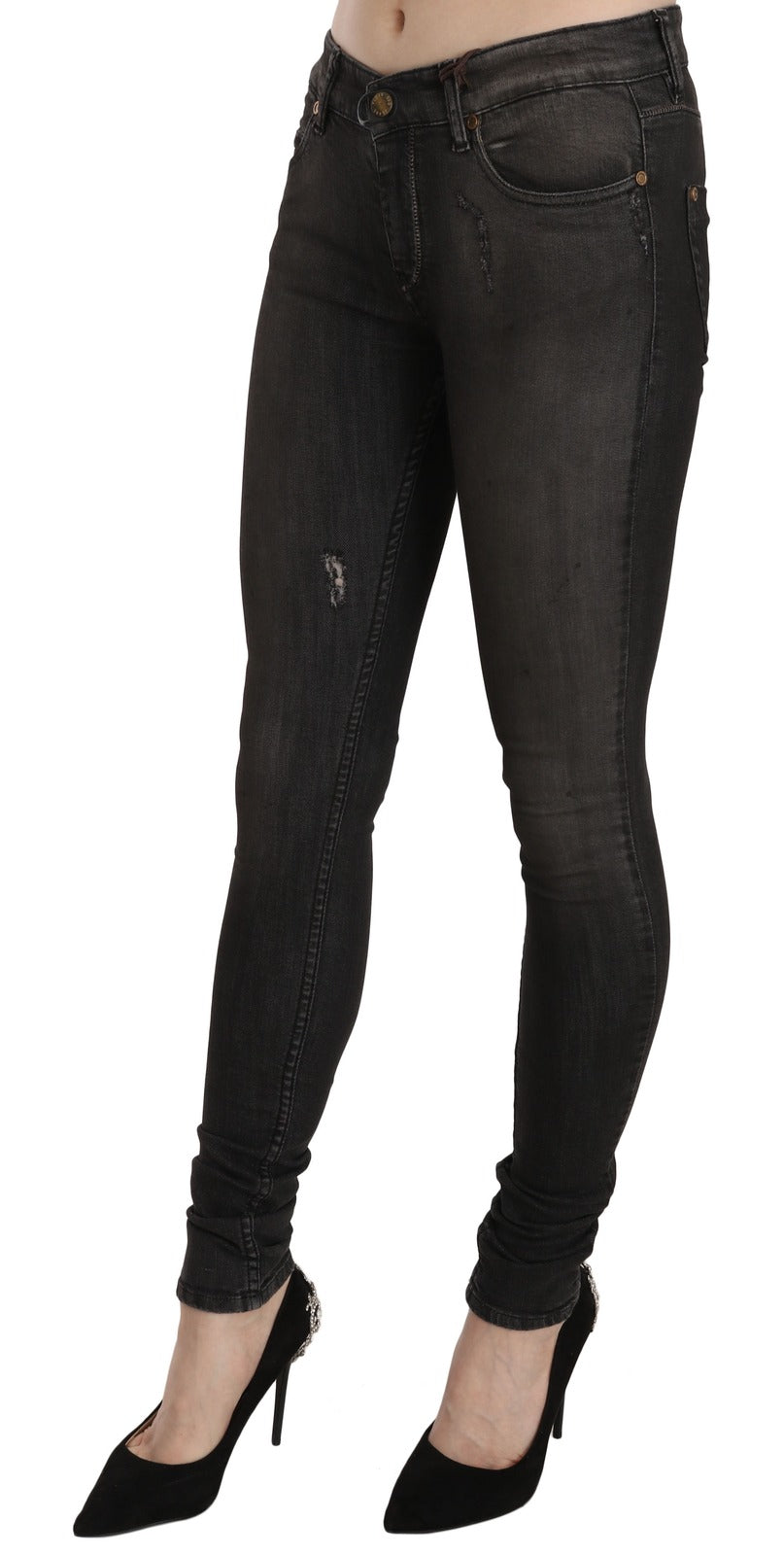 Jeans skinny a vita bassa in cotone nero lavato PLEIN SUD