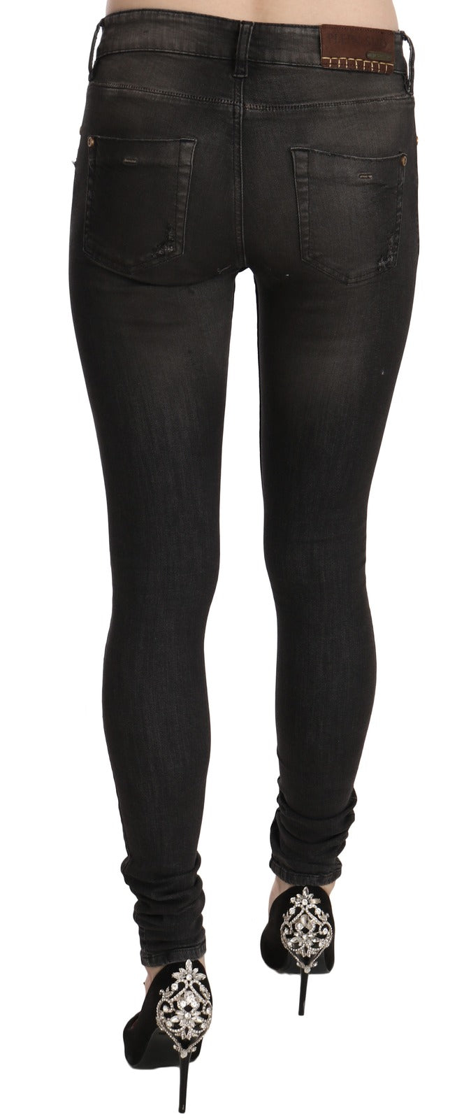 Jeans skinny a vita bassa in cotone nero lavato PLEIN SUD