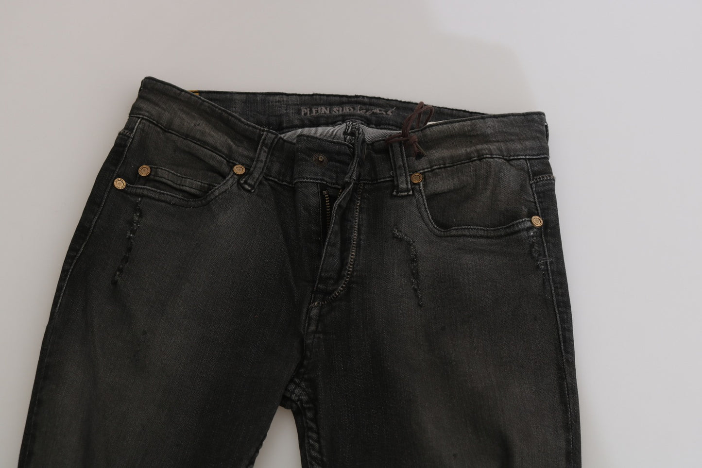 Jeans skinny a vita bassa in cotone nero lavato PLEIN SUD