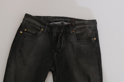 Jeans skinny a vita bassa in cotone nero lavato PLEIN SUD