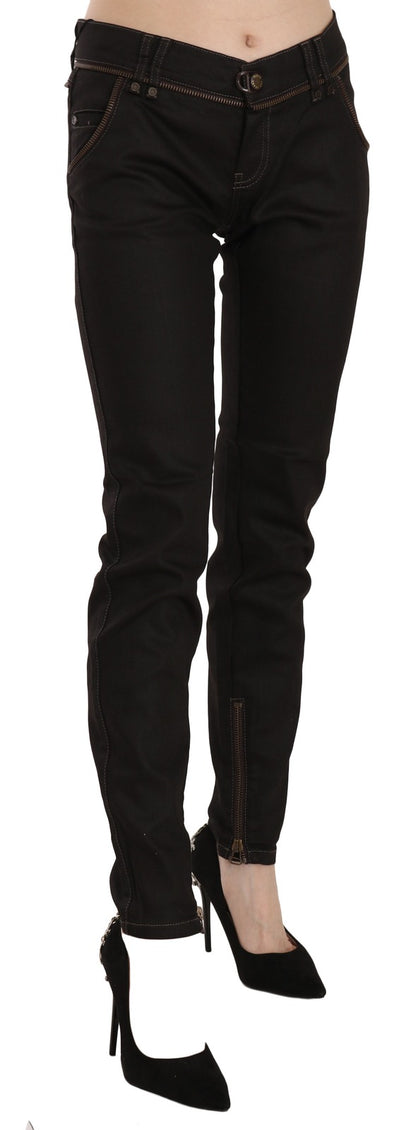 Jeans skinny in denim nero a vita media in cotone John Galliano