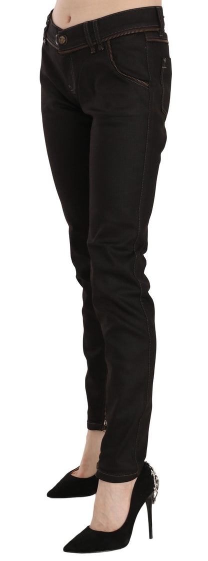 Jeans skinny in denim nero a vita media in cotone John Galliano