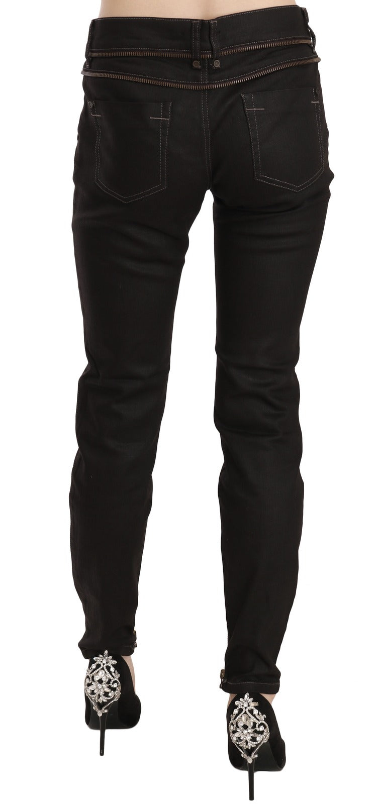Jeans skinny in denim nero a vita media in cotone John Galliano