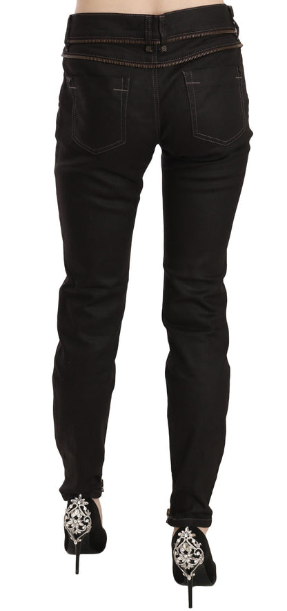 Jeans skinny in denim nero a vita media in cotone John Galliano