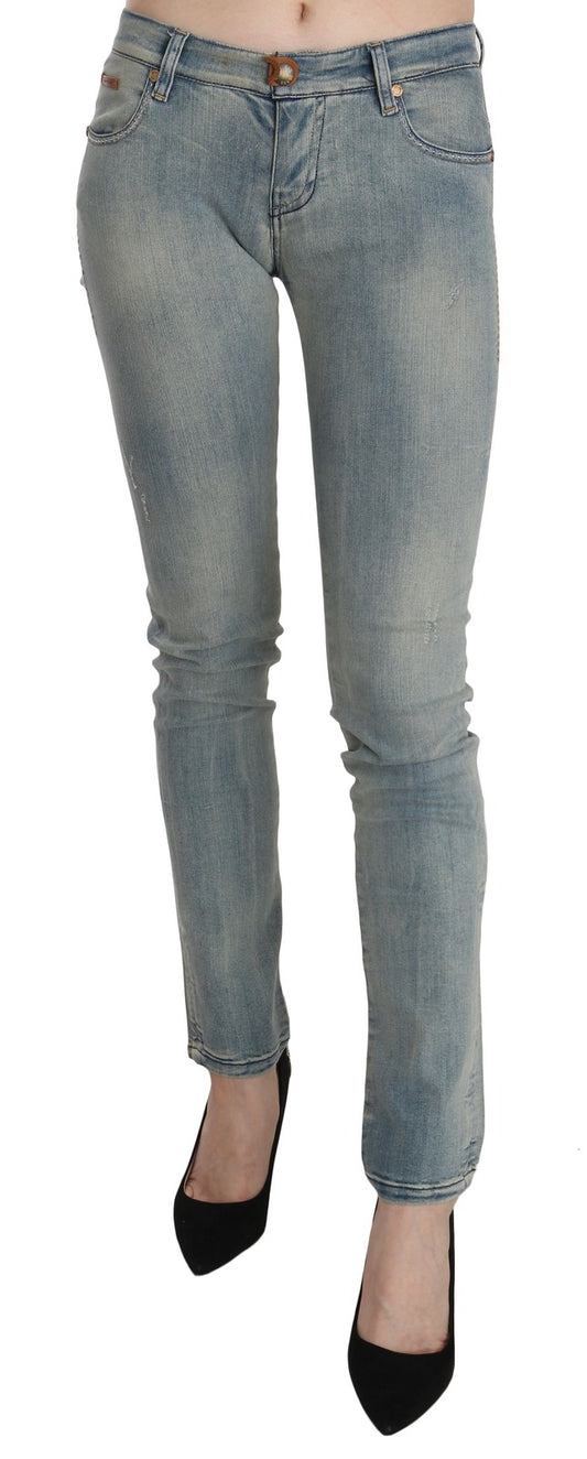 Jeans skinny a vita media in denim lavato azzurro chiaro PLEIN SUD