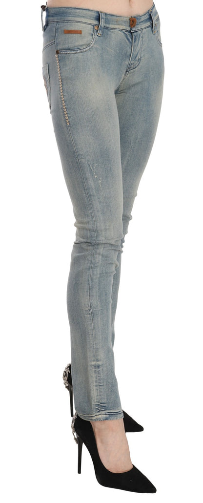 Jeans skinny a vita media in denim lavato azzurro chiaro PLEIN SUD