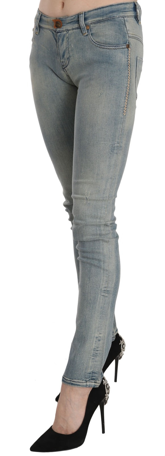 Jeans skinny a vita media in denim lavato azzurro chiaro PLEIN SUD