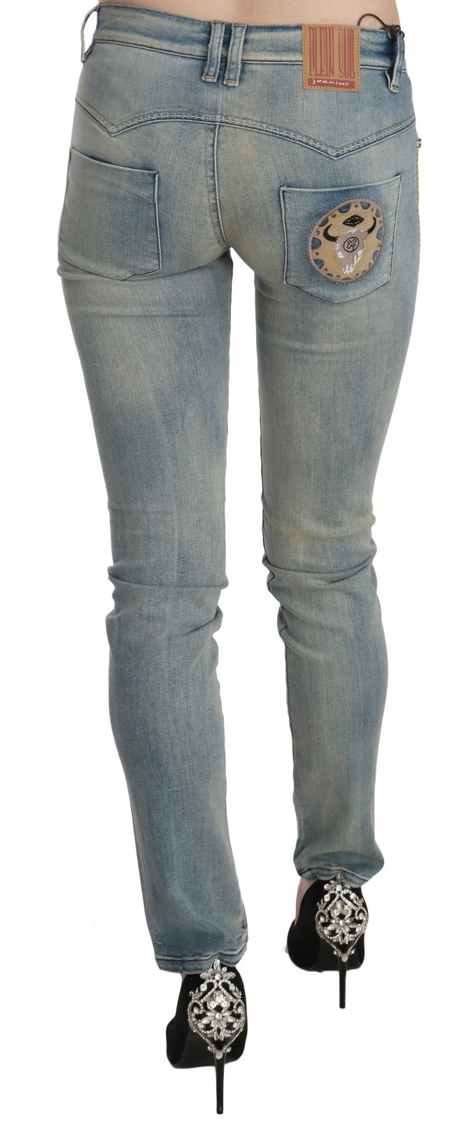 Jeans skinny a vita media in denim lavato azzurro chiaro PLEIN SUD