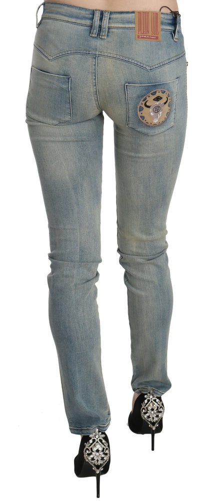 Jeans skinny a vita media in denim lavato azzurro chiaro PLEIN SUD