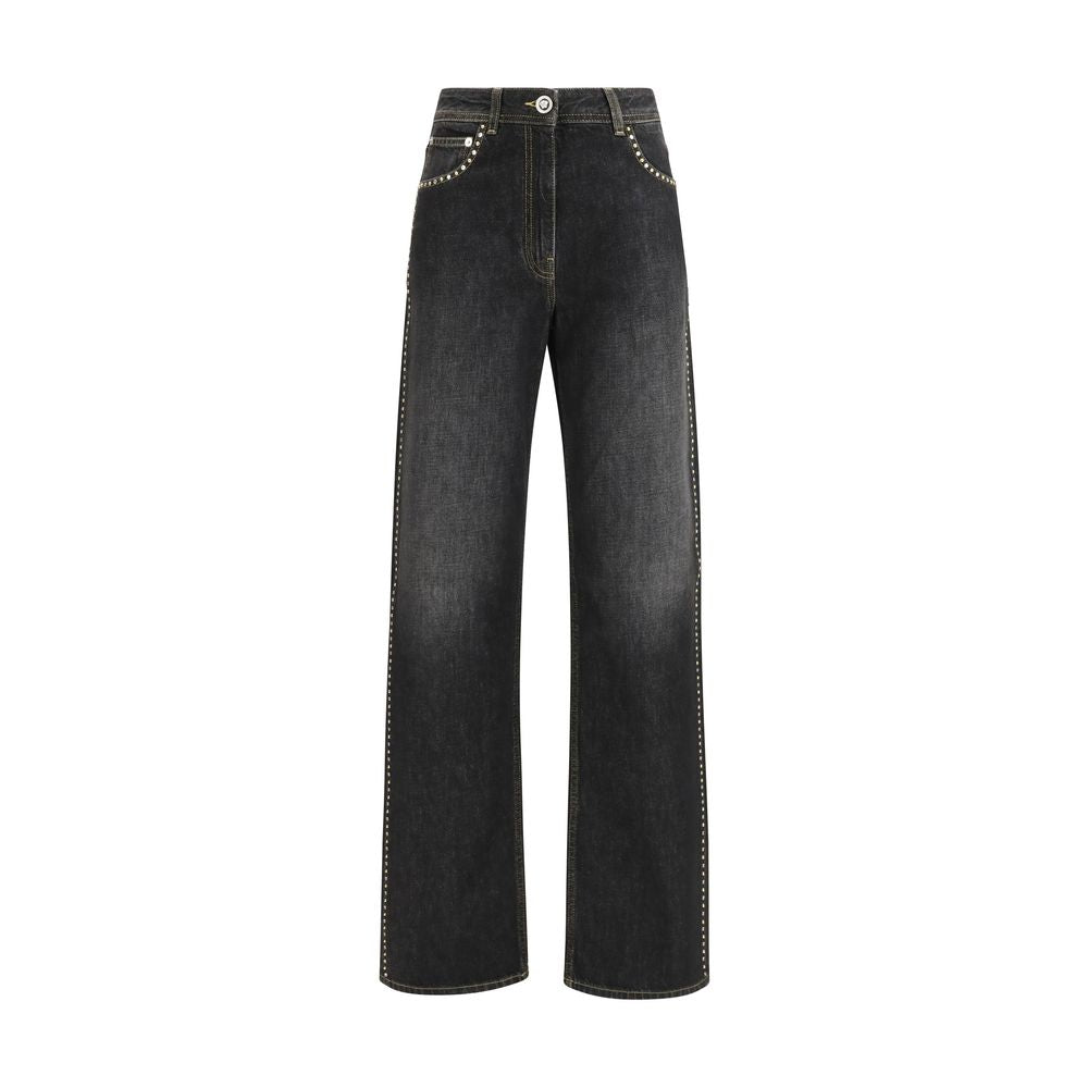Jeans Versace neri in cotone a gamba dritta