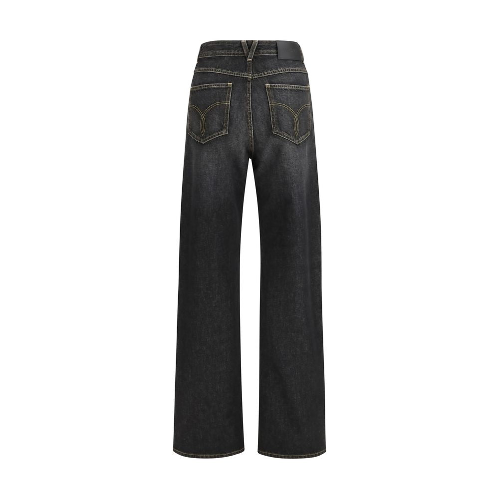 Jeans Versace neri in cotone a gamba dritta