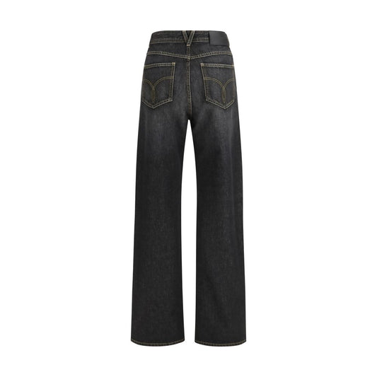 Jeans Versace neri in cotone a gamba dritta