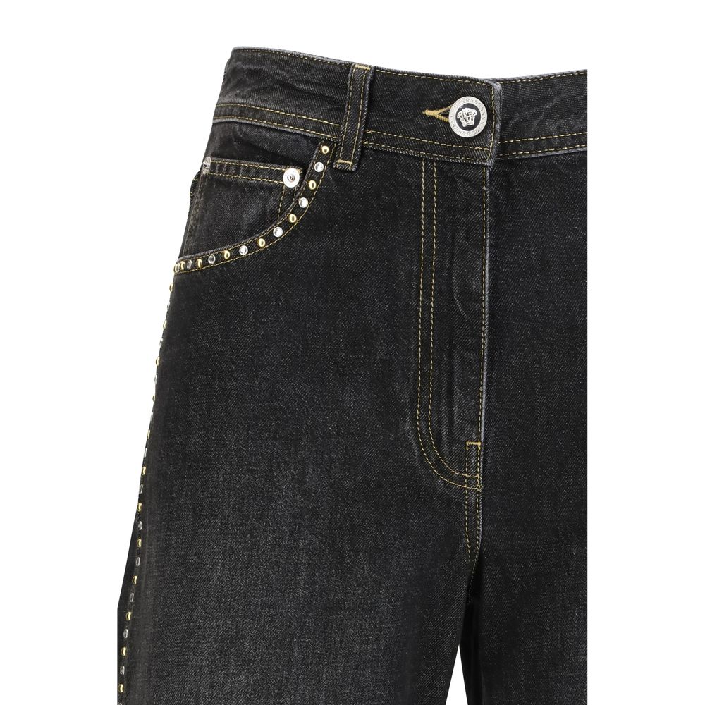 Jeans Versace neri in cotone a gamba dritta