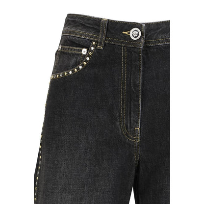 Jeans Versace neri in cotone a gamba dritta