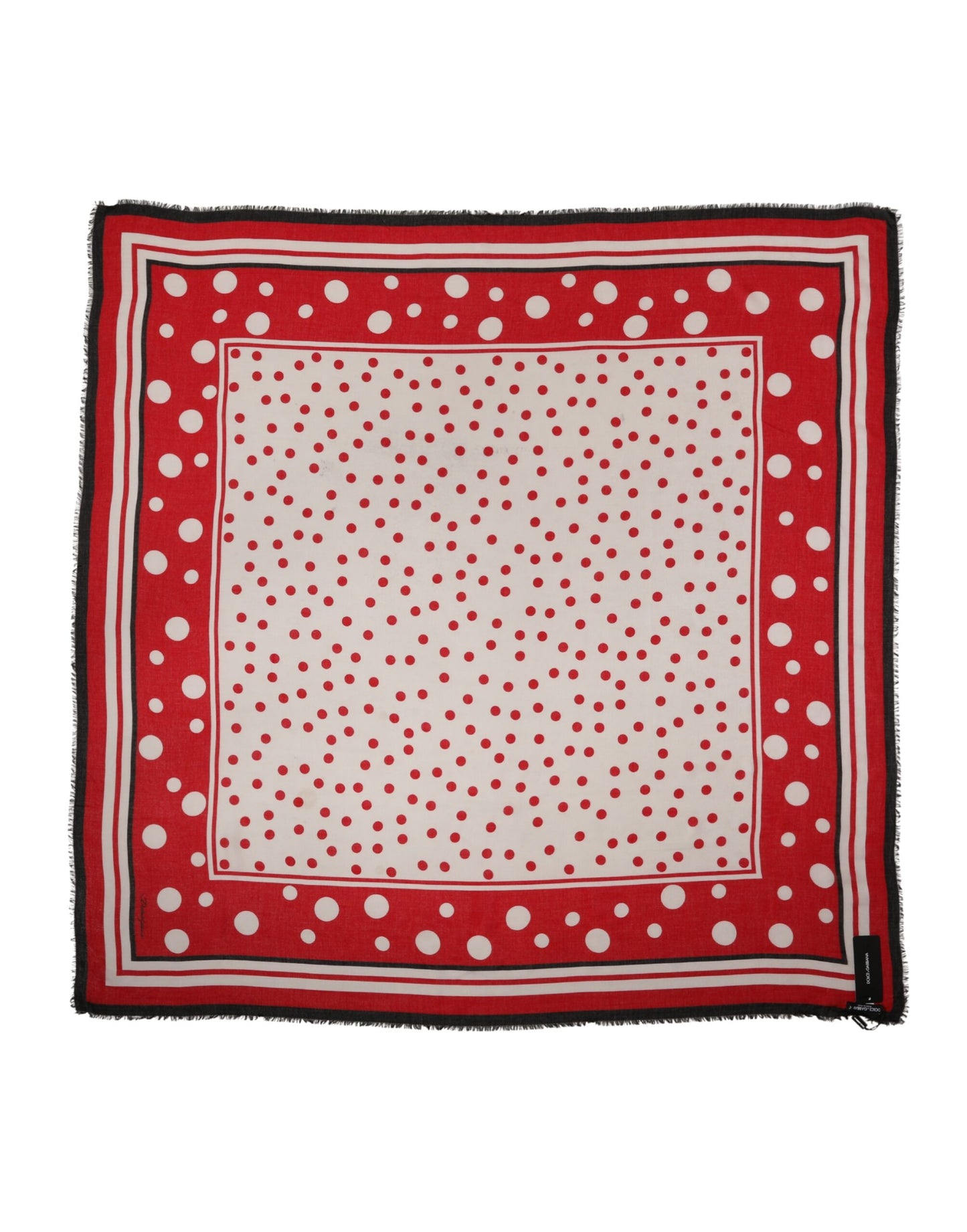 Sciarpa Dolce &amp; Gabbana con stampa a pois rossi, stola quadrata, 130 cm x 130 cm