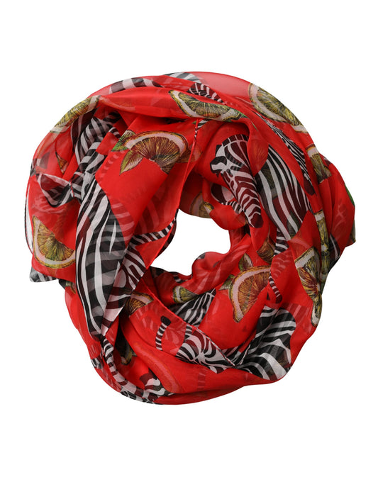 Sciarpa Dolce &amp; Gabbana in seta con stampa zebra rossa, 200 cm x 132 cm