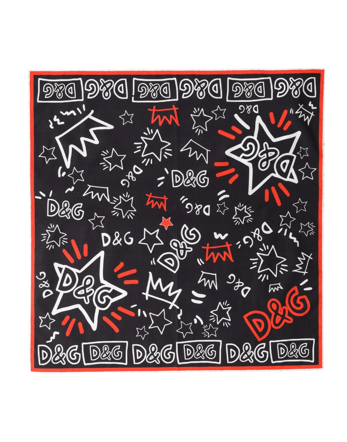 Sciarpa Dolce &amp; Gabbana in cotone DG Crown nera, bianca e rossa, 47 cm x 46 cm