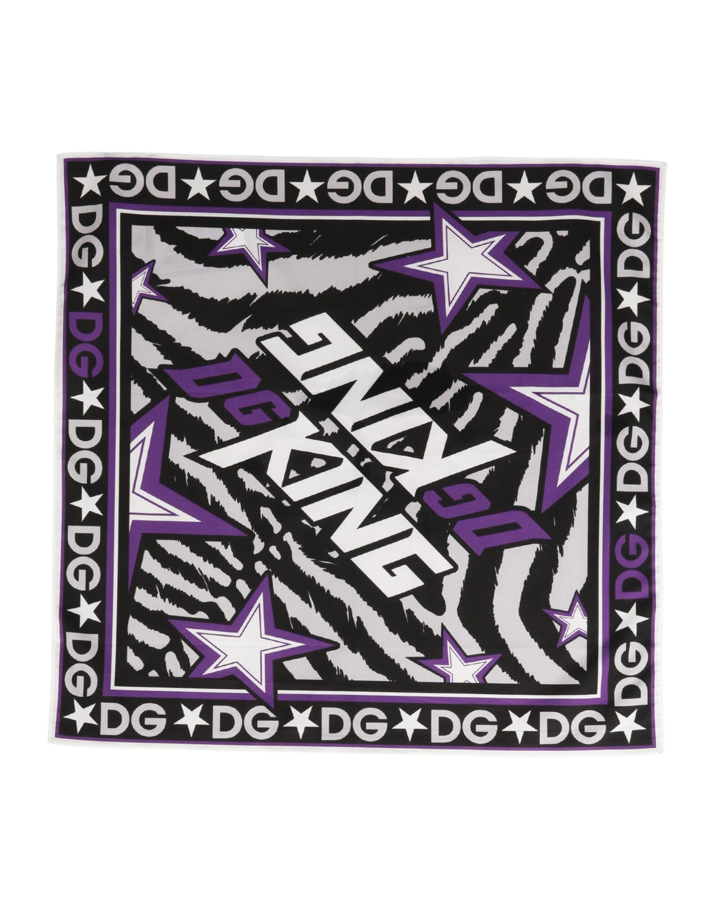 Sciarpa Dolce &amp; Gabbana in cotone nero e viola DG King, 51 cm x 49,5 cm