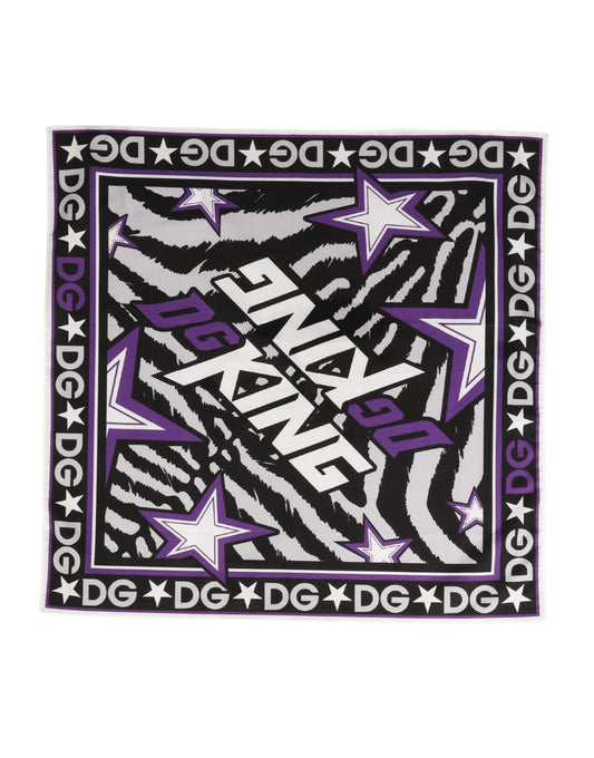 Sciarpa Dolce &amp; Gabbana in cotone nero e viola DG King, 51 cm x 49,5 cm