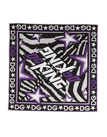 Sciarpa Dolce &amp; Gabbana in cotone nero e viola DG King, 51 cm x 49,5 cm