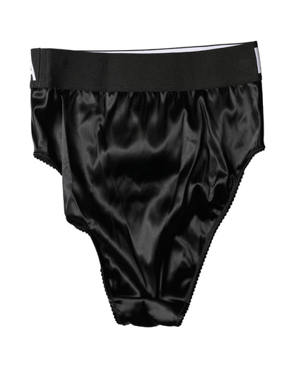 Slip a vita alta in raso nero Dolce &amp; Gabbana con logo, intimo da donna