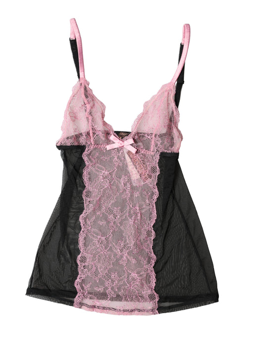 Roberto Cavalli Top intimo in pizzo floreale nero e rosa