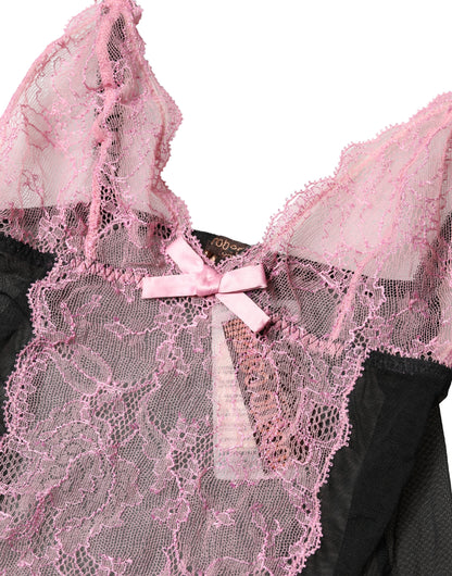 Roberto Cavalli Top intimo in pizzo floreale nero e rosa
