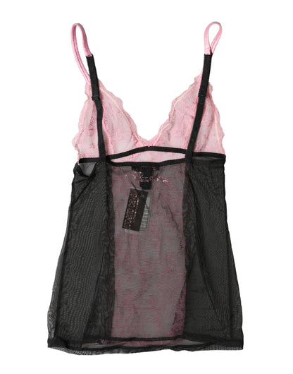 Roberto Cavalli Top intimo in pizzo floreale nero e rosa