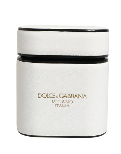 Custodia a libro per Airpods con logo stampato in pelle di vitello bianca Dolce &amp; Gabbana
