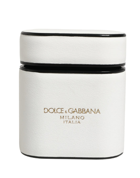 Custodia a libro per Airpods con logo stampato in pelle di vitello bianca Dolce &amp; Gabbana