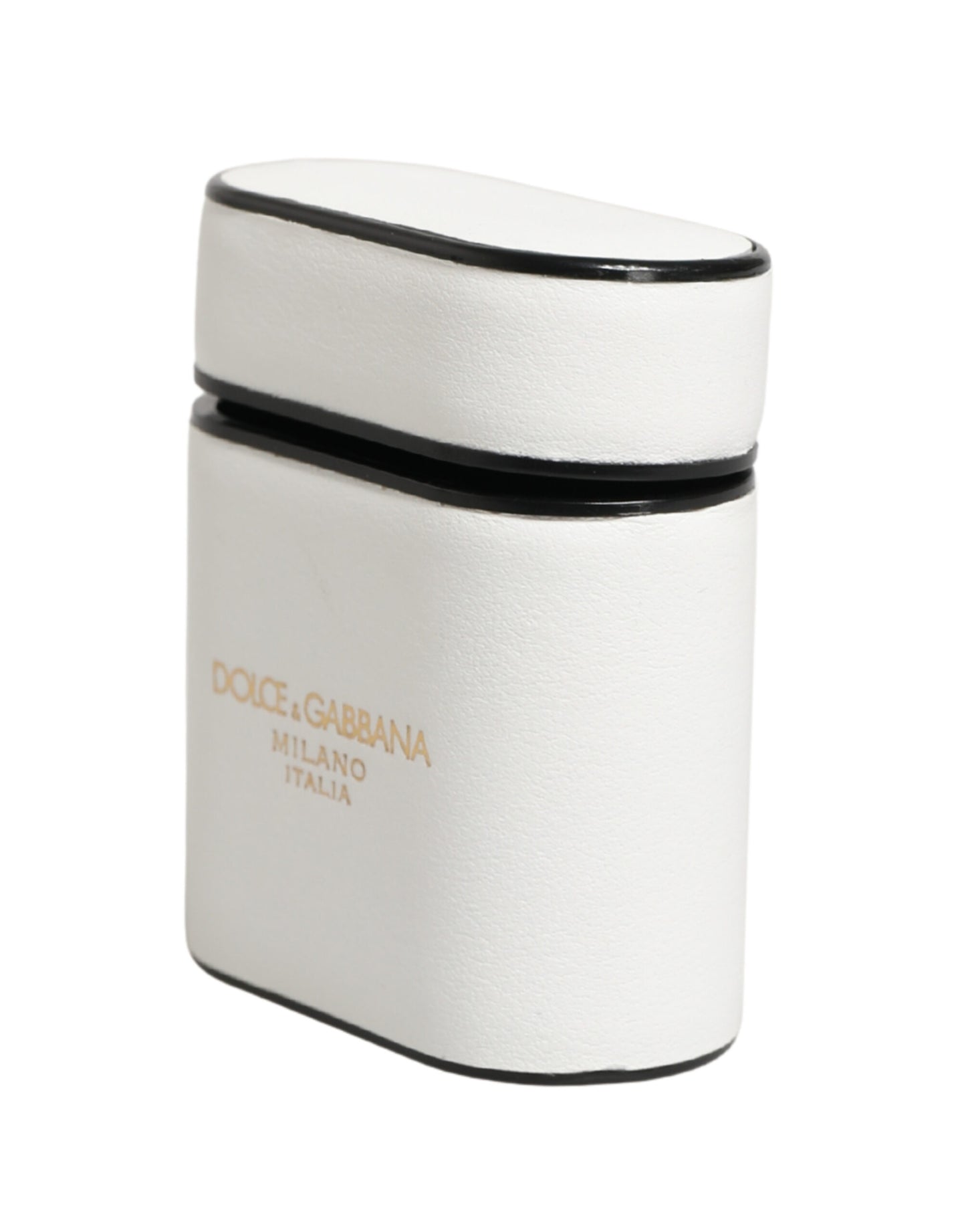 Custodia a libro per Airpods con logo stampato in pelle di vitello bianca Dolce &amp; Gabbana