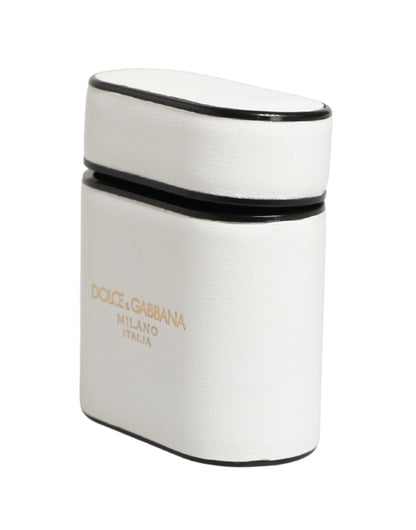 Custodia a libro per Airpods con logo stampato in pelle di vitello bianca Dolce &amp; Gabbana