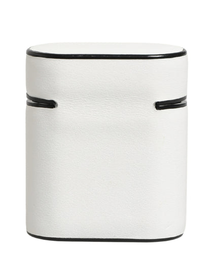 Custodia a libro per Airpods con logo stampato in pelle di vitello bianca Dolce &amp; Gabbana