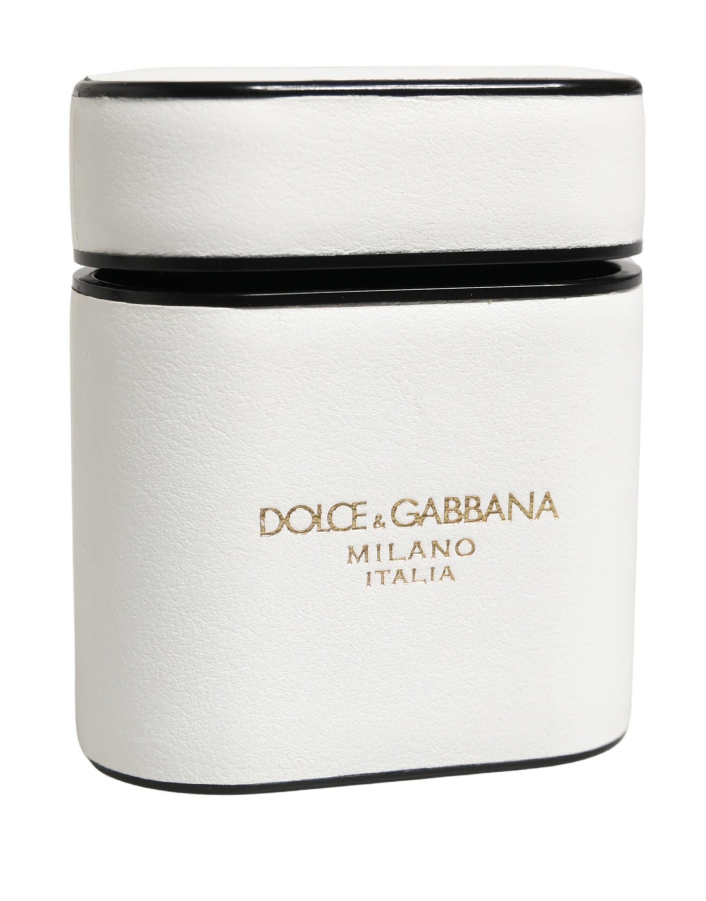 Custodia a libro per Airpods con logo stampato in pelle di vitello bianca Dolce &amp; Gabbana