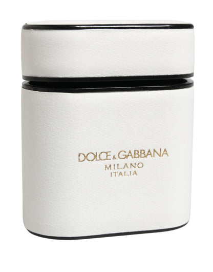 Custodia a libro per Airpods con logo stampato in pelle di vitello bianca Dolce &amp; Gabbana