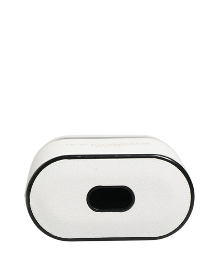Custodia a libro per Airpods con logo stampato in pelle di vitello bianca Dolce &amp; Gabbana