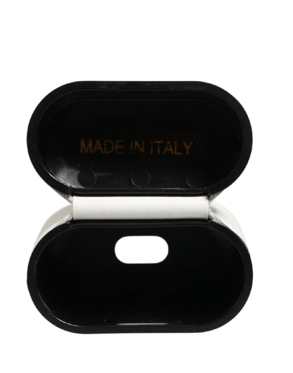 Custodia a libro per Airpods con logo stampato in pelle di vitello bianca Dolce &amp; Gabbana