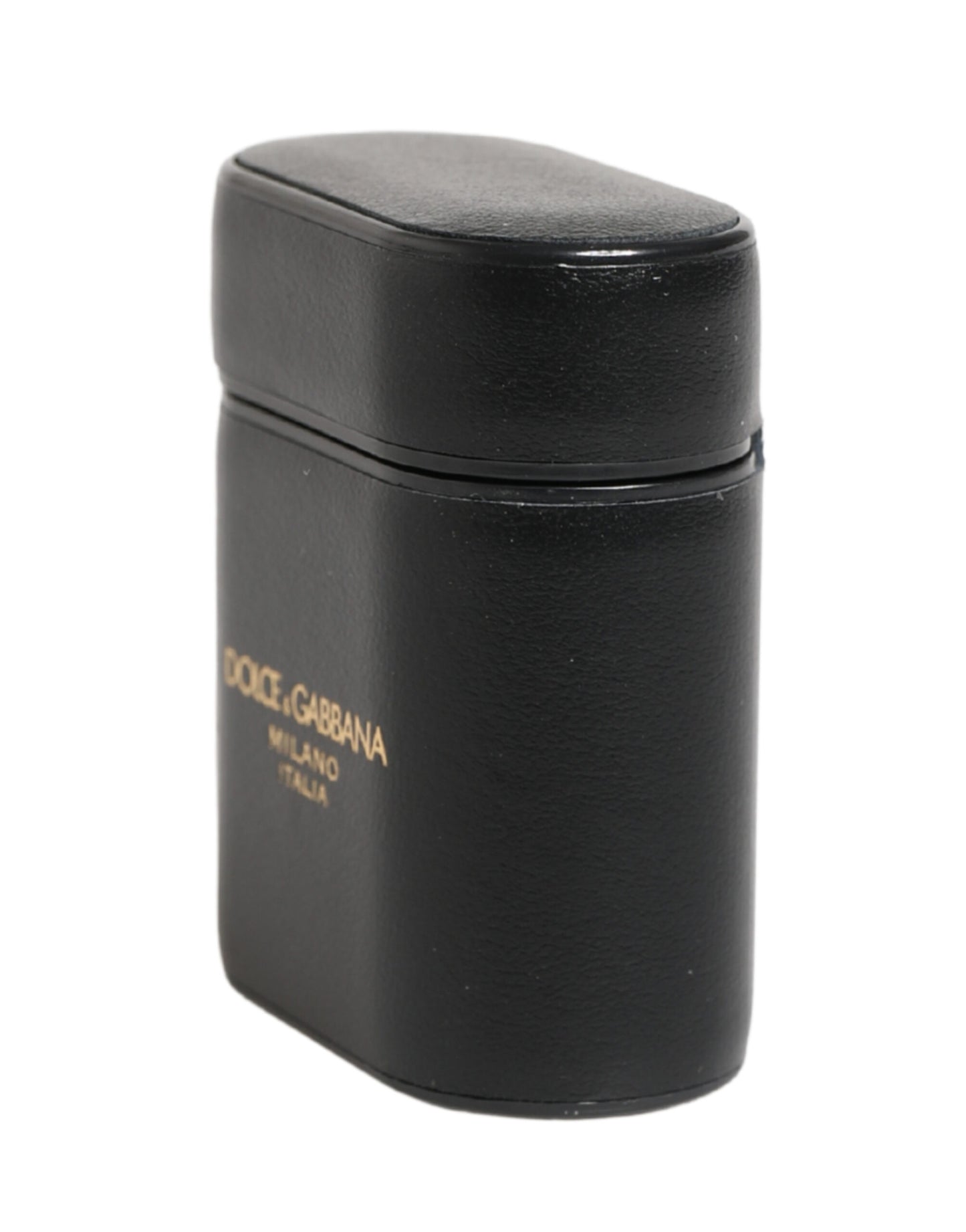 Custodia a libro per Airpods con logo stampato in pelle di vitello nera Dolce &amp; Gabbana