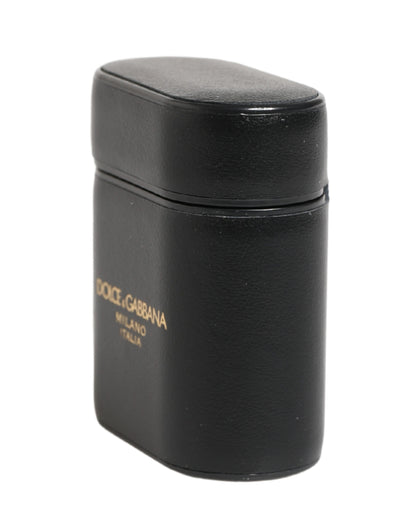 Custodia a libro per Airpods con logo stampato in pelle di vitello nera Dolce &amp; Gabbana